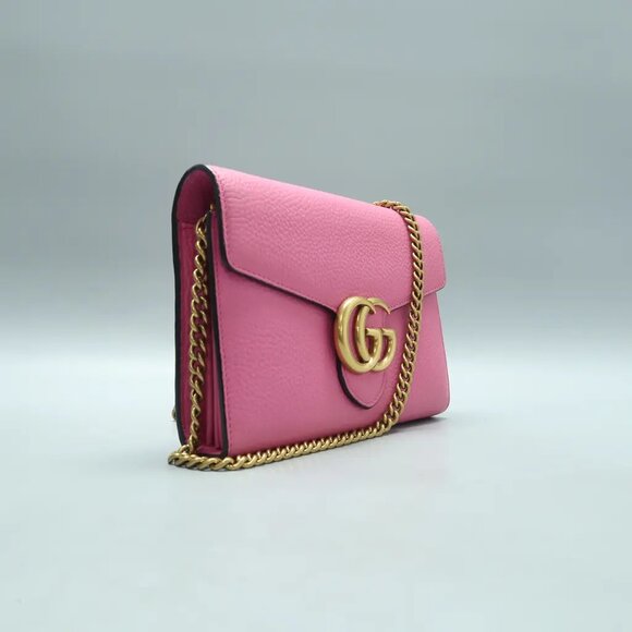 GUCCI GG Marmont Chain Wallet Pink Leather Shoulder Bag 859-012825 - Picture 3 of 12